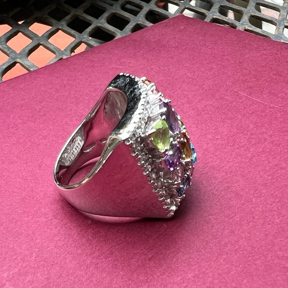 🦋HP🦋 Multigem Sterling 925 silver ring blue topaz, peridot, citrine, amethyst - Picture 11 of 15